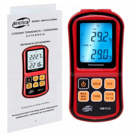 CYFROWY TERMOMETR 2x TERMOPARA GM1312 CYFROWY TERMOMETR 2x TERMOPARA GM1312